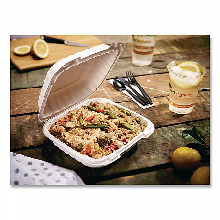 EarthChoice SmartLock Microwavable MFPP Hinged Lid Container, 6 x 6 x 3.1, White, Plastic, 400/Carton (YCN80600)