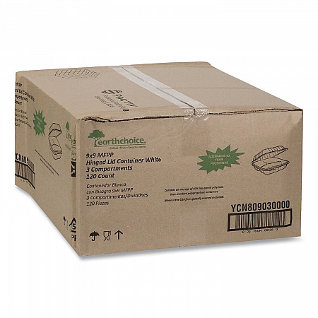 EarthChoice SmartLock Microwavable MFPP Hinged Lid Container, 3 Compartments, 9.33 x 8.88 x 3.1, White, Plastic, 120/Carton (YCN80903)