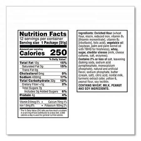 Sandwich Cracker, Club and Cheddar, 8 Cracker Snack Pack, 12/Box (21163)