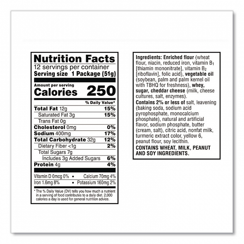 Sandwich Cracker, Club and Cheddar, 8 Cracker Snack Pack, 12/Box (21163)