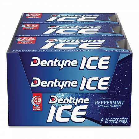 Sugarless Gum, Peppermint Flavor,16 Pieces/Pack, 9 Packs/Box (3125400)