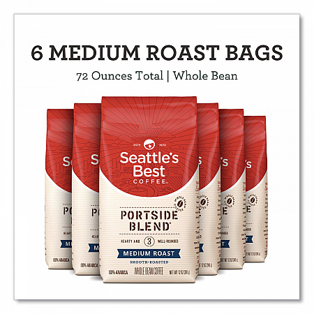 Port Side Blend Whole Bean Coffee, Medium Roast, 12 oz Bag, 6/Carton (11008570CT)