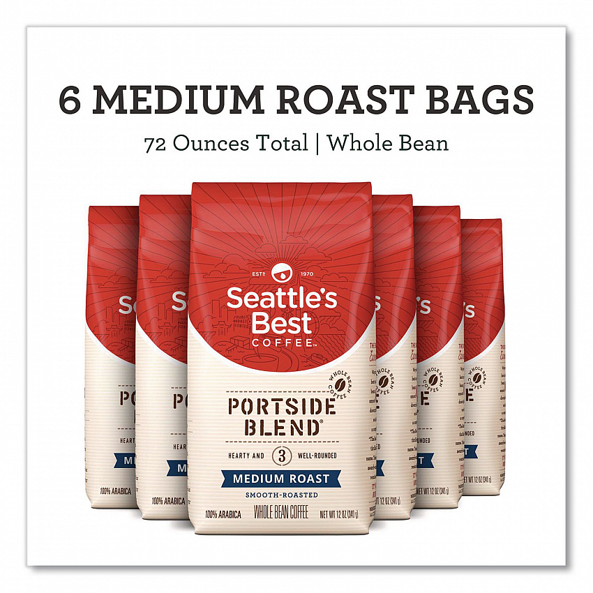 Port Side Blend Whole Bean Coffee, Medium Roast, 12 oz Bag, 6/Carton (11008570CT)