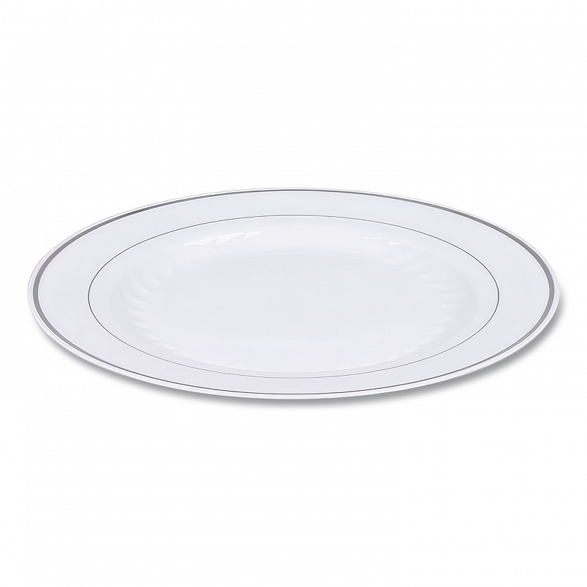 Masterpiece Plastic Plates, 10.25" dia, White/Silver, 10/Pack, 12 Packs/Carton (RSM101210WS)
