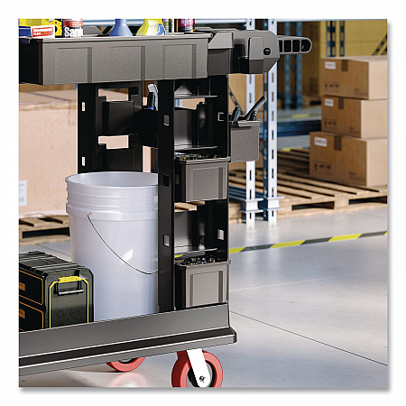 Customizable Bin System for Utility Carts, 2 Large Bins, 4 Small Bins, Black (PUCBIN6)