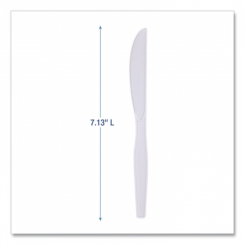 Mediumweight Polystyrene Cutlery, Knife, Plastic, White, 100/Box (KNIFEMWPSBX)