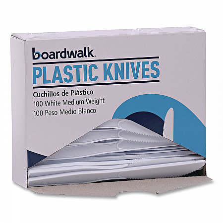 Mediumweight Polystyrene Cutlery, Knife, Plastic, White, 100/Box (KNIFEMWPSBX)
