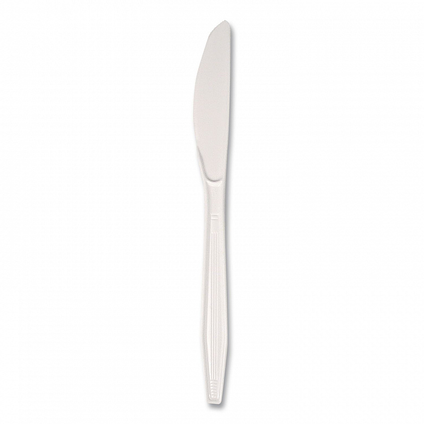 Mediumweight Polystyrene Cutlery, Knife, Plastic, White, 100/Box (KNIFEMWPSBX)