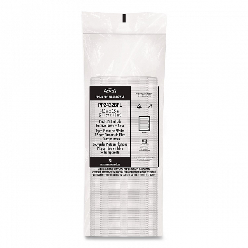 Plastic Lids for Compostable Fiber Containers, For 24 to 32 oz Containers, 8.28" Diameter x 0.51" h, Clear, 300/Carton (PP2432BFL)