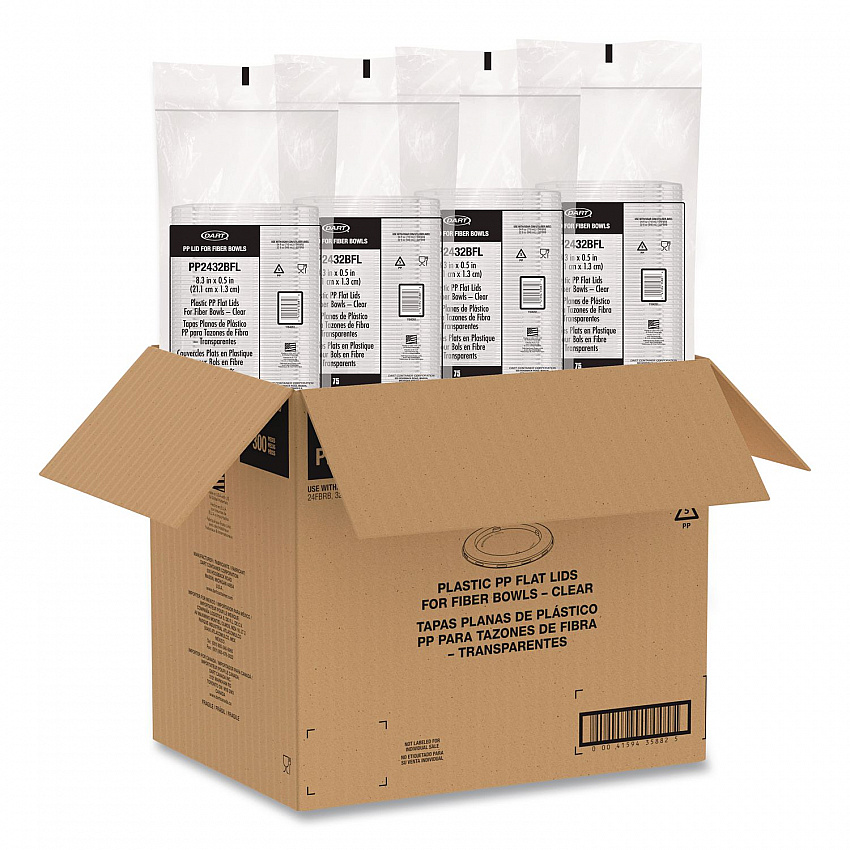 Plastic Lids for Compostable Fiber Containers, For 24 to 32 oz Containers, 8.28" Diameter x 0.51" h, Clear, 300/Carton (PP2432BFL)
