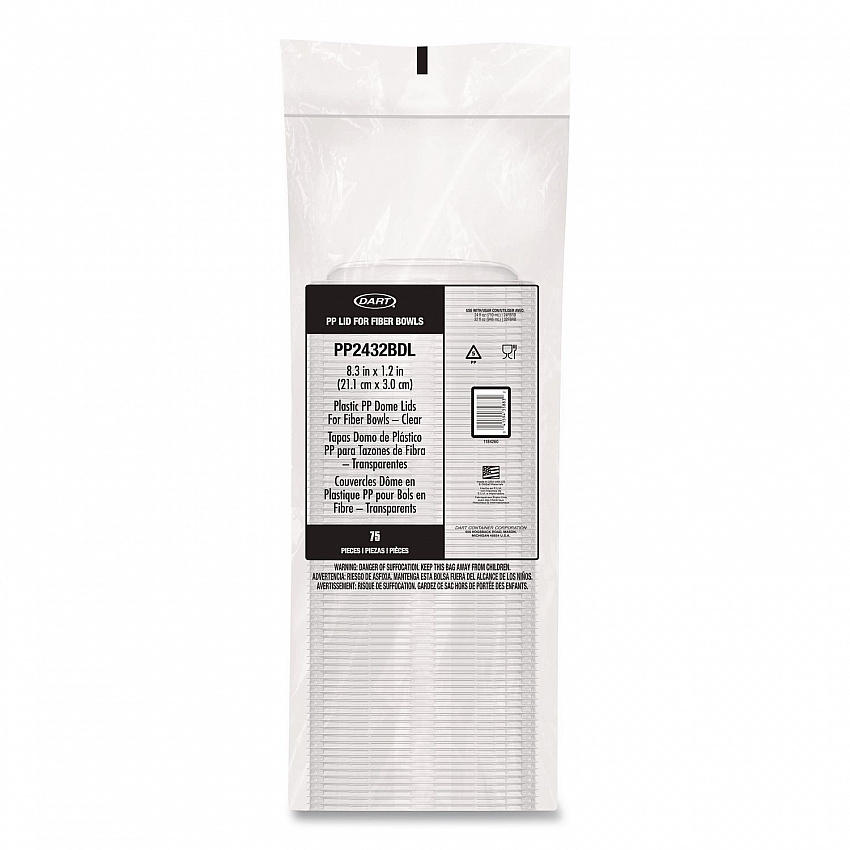 Dome Covers and Lids, For 24 oz to 32 oz Containers, 8.28" Diameter x 1.16"h, Clear, 300/Carton (PP2432BDL)