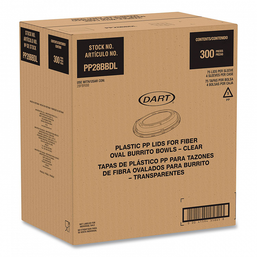 Dome Covers and Lids, For 28 oz Container, 6.75 x 9.5 x 1.83, Clear, 300/Carton (PP28BBDL)