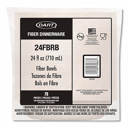 Compostable Fiber Containers, ProPlanet Seal, Bowl, 24 oz, Natural, 300/Carton (24FBRB)