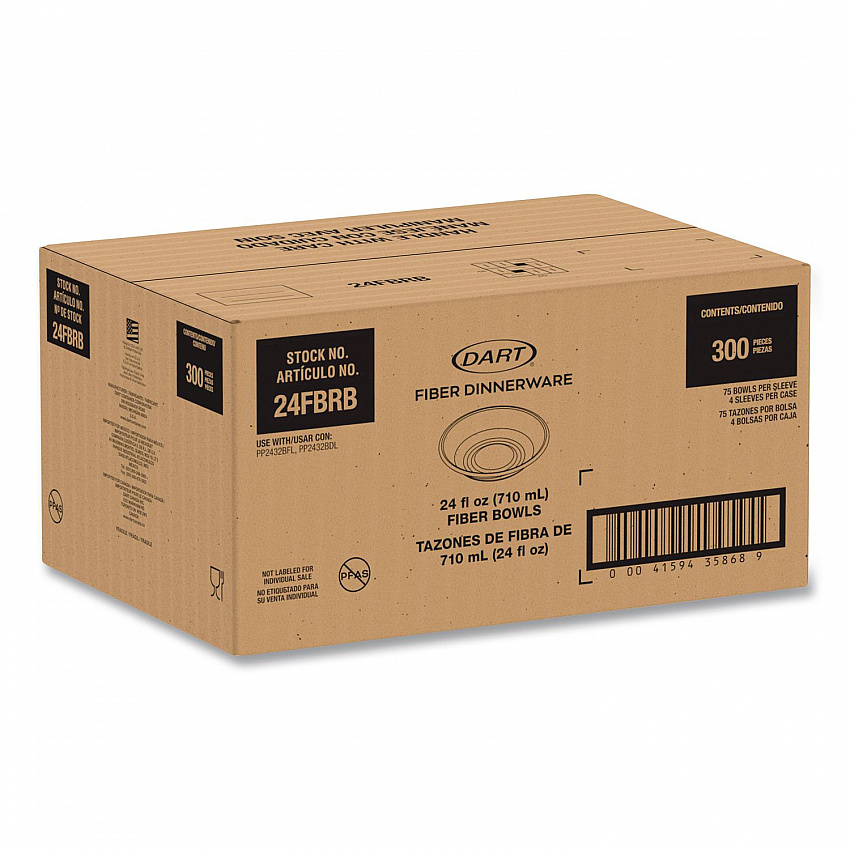 Compostable Fiber Containers, ProPlanet Seal, Bowl, 24 oz, Natural, 300/Carton (24FBRB)