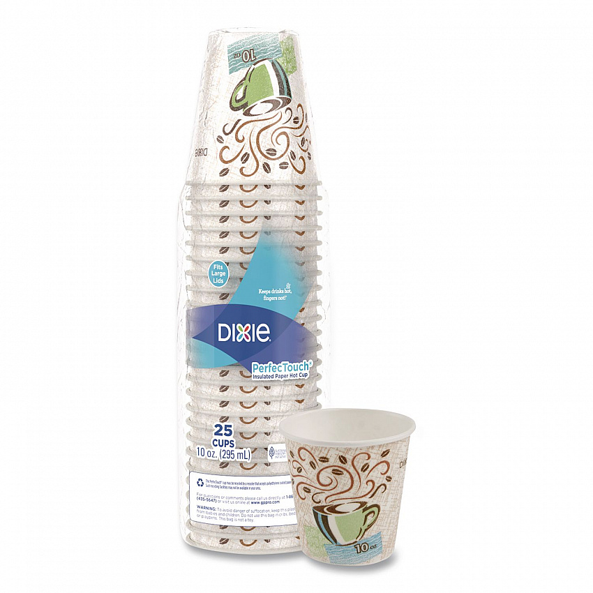 PerfecTouch Paper Hot Cups, 10 oz, Coffee Haze Design, 25/Sleeve, 20 Sleeves/Carton (5310DX)