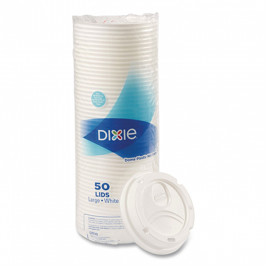 Dome Drink-Thru Lids, Fits 10 oz to 20 oz Dixie Hot Cups, Plastic, White, 100/Pack (D9542PK)