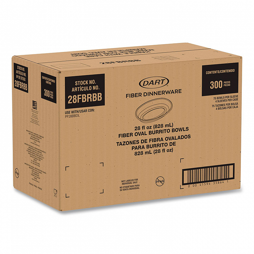 Compostable Fiber Containers, Pro Planet Seal, Bowl, 28 oz, Natural, 300/Carton (28FBRBB)