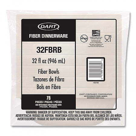 Compostable Fiber Containers, ProPlanet Seal, Bowl, 32 oz, Natural, 300/Carton (32FBRB)