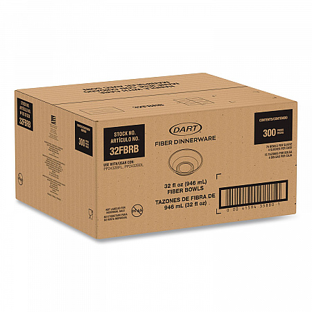 Compostable Fiber Containers, ProPlanet Seal, Bowl, 32 oz, Natural, 300/Carton (32FBRB)
