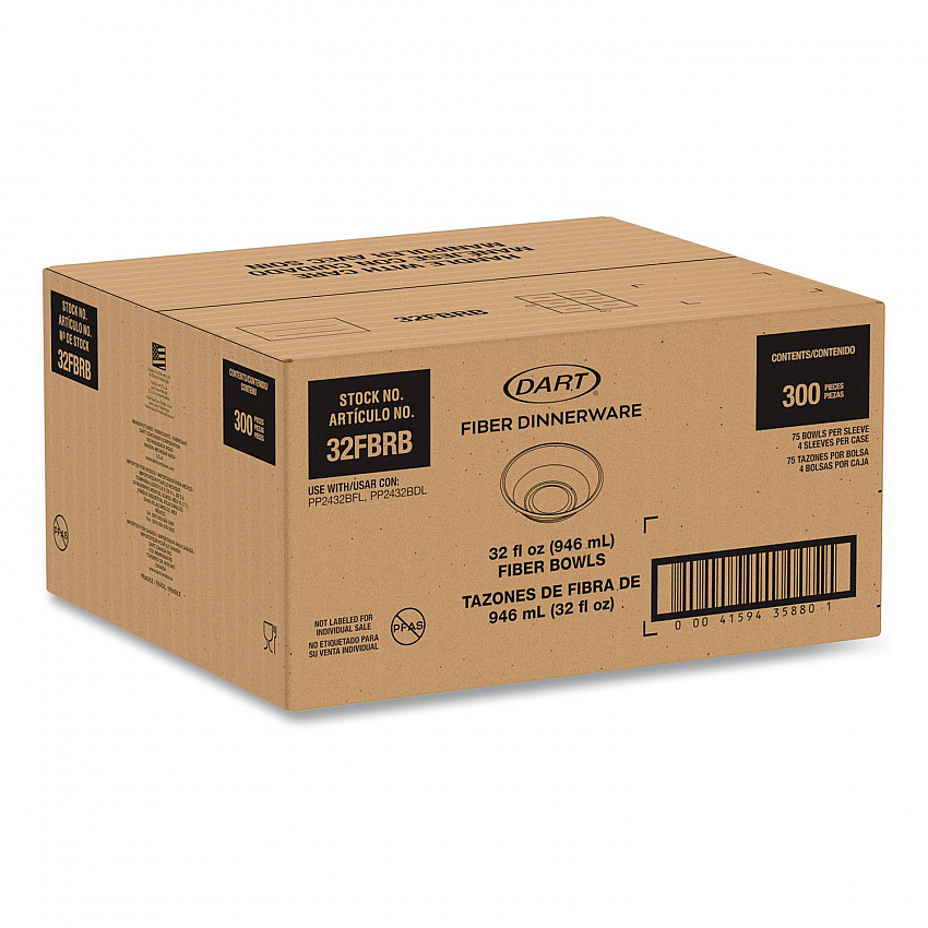Compostable Fiber Containers, ProPlanet Seal, Bowl, 32 oz, Natural, 300/Carton (32FBRB)