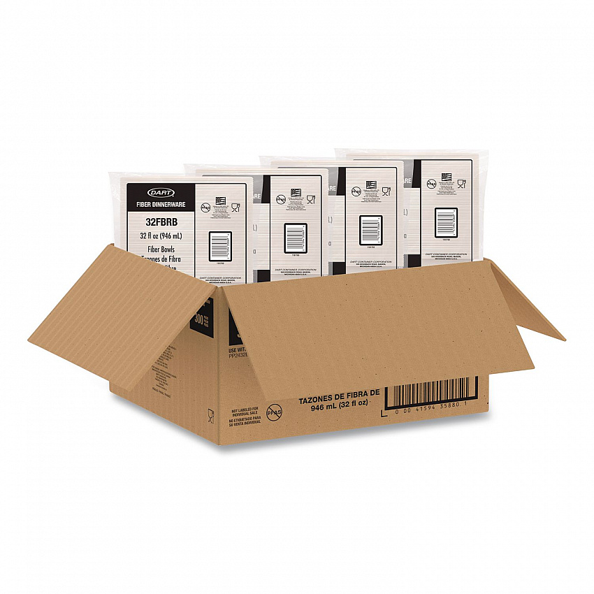 Compostable Fiber Containers, ProPlanet Seal, Bowl, 32 oz, Natural, 300/Carton (32FBRB)