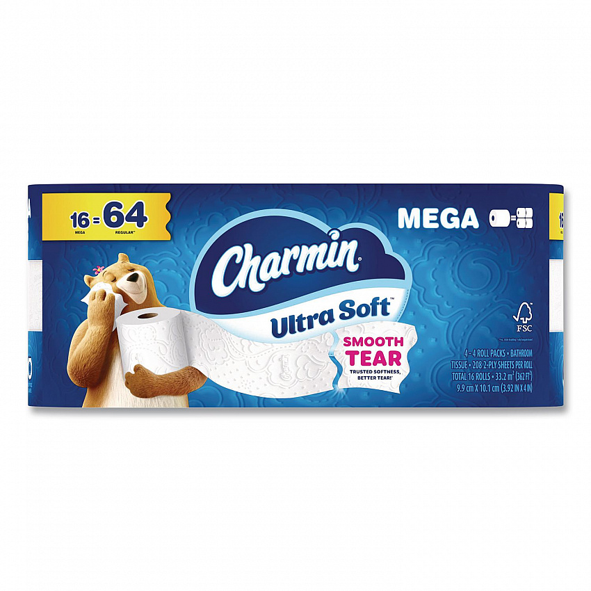 Ultra Soft Bathroom Tissue, Septic Safe, 2-Ply, White, 208 Sheets/Roll, 16 Rolls/Carton (19266)