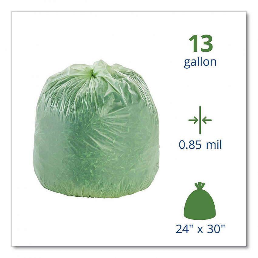 EcoSafe-6400 Bags, 13 gal, 0.85 mil, 24" x 30", Green, 45/Box (E2430E85)