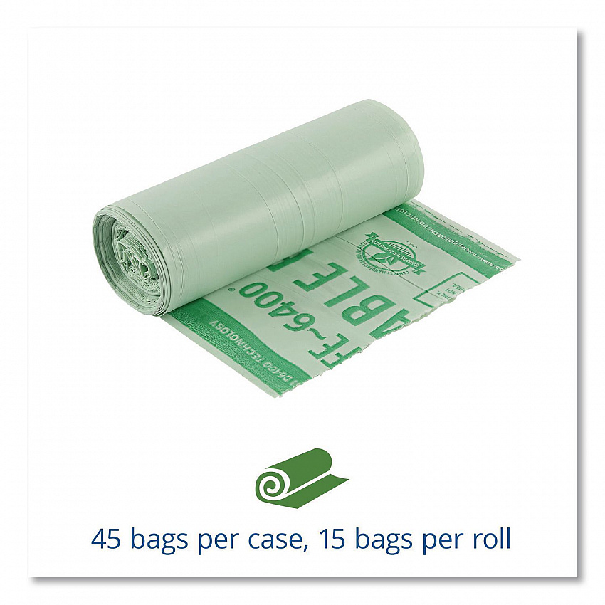 EcoSafe-6400 Bags, 13 gal, 0.85 mil, 24" x 30", Green, 45/Box (E2430E85)