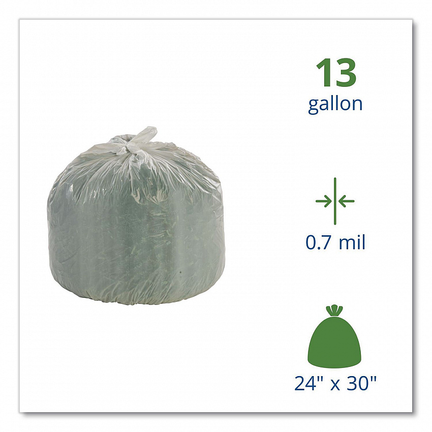 Controlled Life-Cycle Plastic Trash Bags, 13 gal, 0.7 mil, 24" x 30", White, 120/Box (G2430W70)