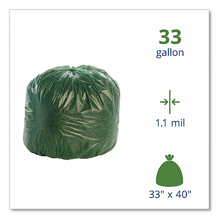 Controlled Life-Cycle Plastic Trash Bags, 33 gal, 1.1 mil, 33