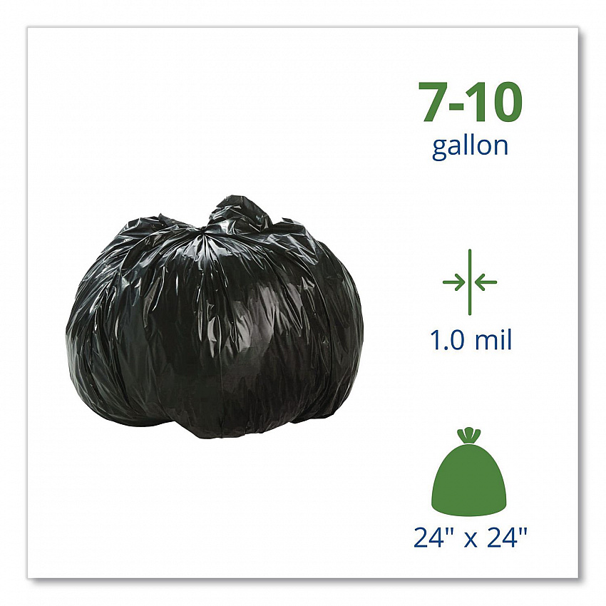 Total Recycled Content Plastic Trash Bags, 10 gal, 1 mil, 24" x 24", Black/Brown, 250/Carton (T2424B10)