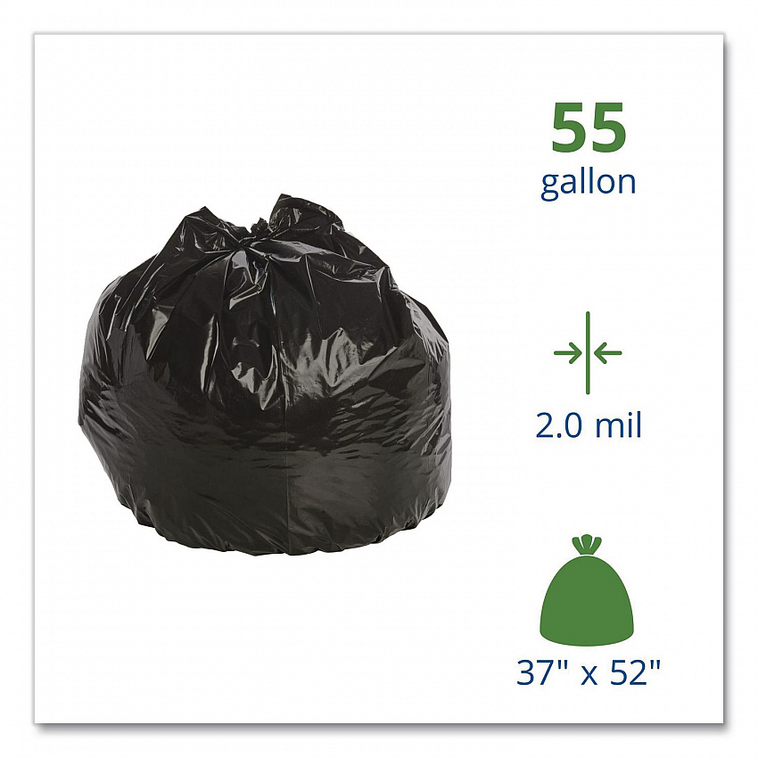 Insect-Repellent Trash Bags, 55 gal, 2 mil, 37" x 52", Black, 65/Box (P3752K20)