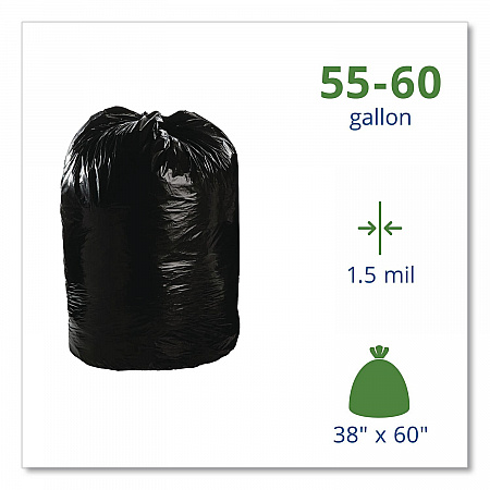 Total Recycled Content Plastic Trash Bags, 60 gal, 1.5 mil, 38