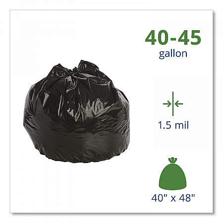 Total Recycled Content Plastic Trash Bags, 45 gal, 1.5 mil, 40