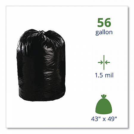 Total Recycled Content Plastic Trash Bags, 56 gal, 1.5 mil, 43