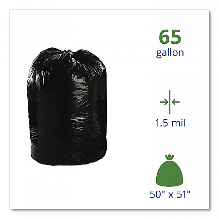 Total Recycled Content Plastic Trash Bags, 65 gal, 1.5 mil, 50
