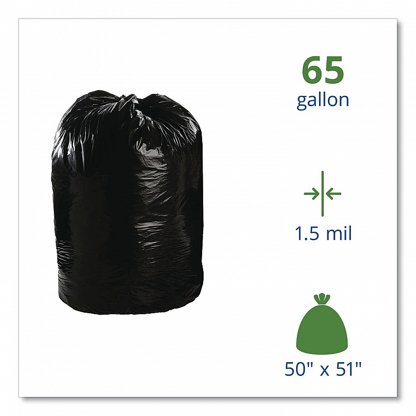 Total Recycled Content Plastic Trash Bags, 65 gal, 1.5 mil, 50" x 51", Black/Brown, 100/Carton (T5051B15)