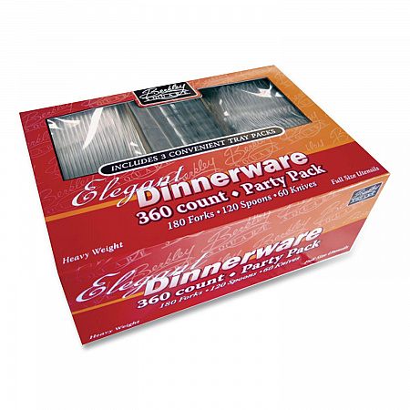 Heavyweight Party Pack, Heavyweight, Fork/Knife/Spoon, Plastic, Clear, 360/Pack (1088008)