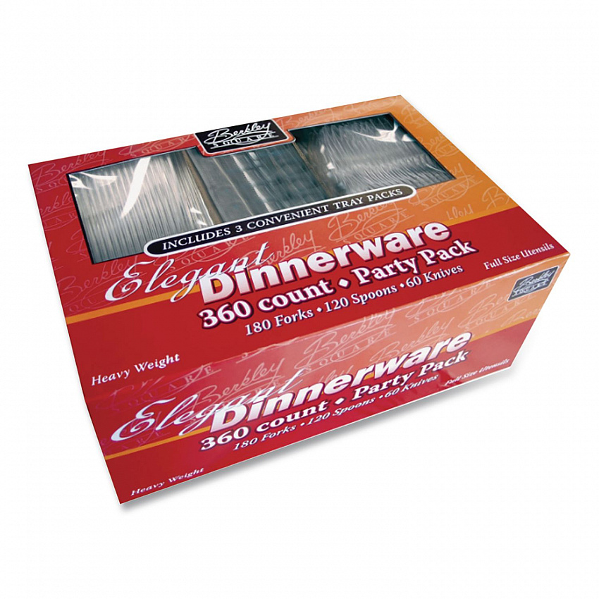 Heavyweight Party Pack, Heavyweight, Fork/Knife/Spoon, Plastic, Clear, 360/Pack (1088008)