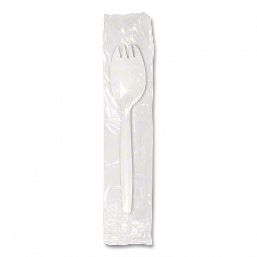 Individually Wrapped Mediumweight Cutlery, Spork, Plastic, White, 1,000/Carton (1105000)