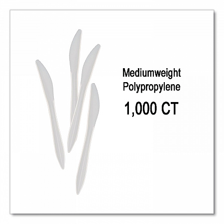 Mediumweight Polypropylene Cutlery, Knife, Plastic, White, 1,000/Carton (1011000)