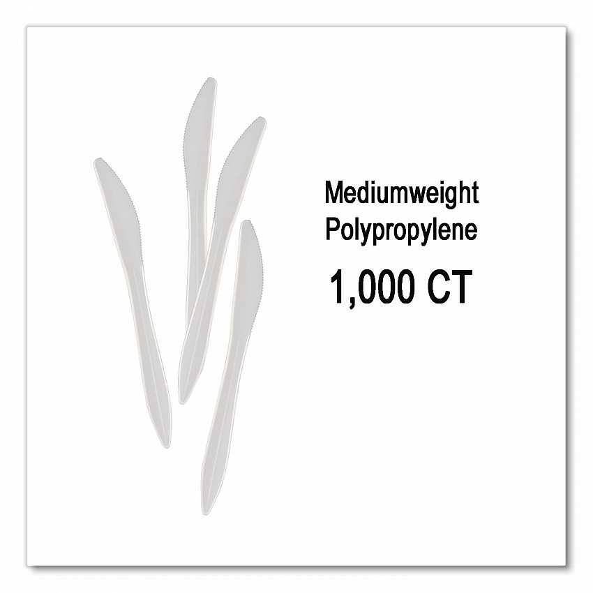 Mediumweight Polypropylene Cutlery, Knife, Plastic, White, 1,000/Carton (1011000)