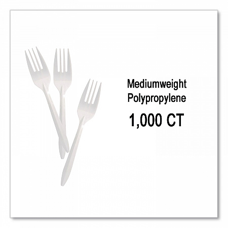 Mediumweight Polypropylene Cutlery, Fork, Plastic, White, 1,000/Carton (1012000)