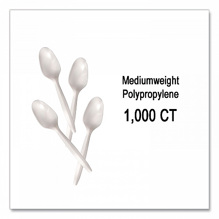 Mediumweight Polypropylene Cutlery, Spoon, Plastic, White, 1,000/Carton (1013000)