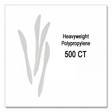 Elegant Dinnerware Heavyweight Cutlery, Knife, Plastic, White, 500/Box (1071010)