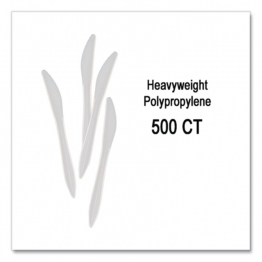 Elegant Dinnerware Heavyweight Cutlery, Knife, Plastic, White, 500/Box (1071010)