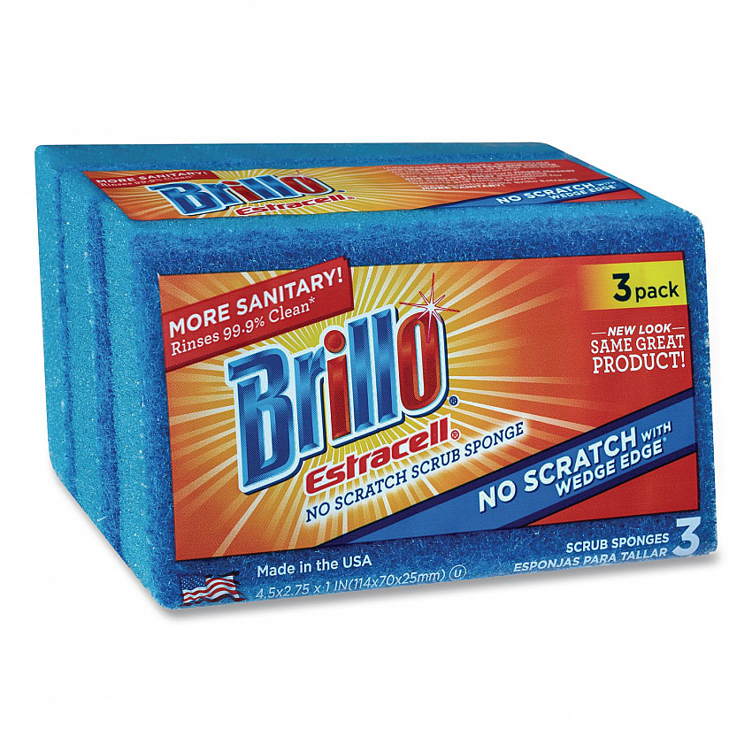 Estracell No Scratch Kitchen Sponges, 4.5 x 2.75, 1" Thick, Blue, 3 Sponges/Pack, 8 Packs/Carton (21034)