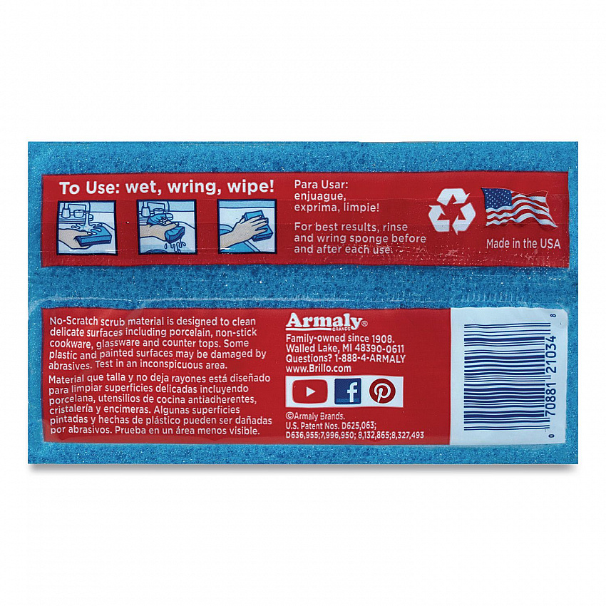Estracell No Scratch Kitchen Sponges, 4.5 x 2.75, 1" Thick, Blue, 3 Sponges/Pack, 8 Packs/Carton (21034)