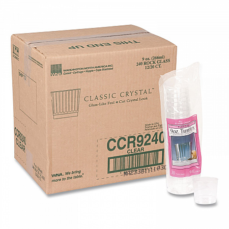 Classic Crystal Plastic Tumblers, 9 oz, Clear, Fluted, Rocks Squat, 20/Pack, 12 Packs/Carton (CCR9240)