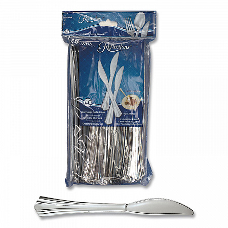 Reflections Heavyweight Plastic Utensils, Knife, Silver, 40/Pack (REF320KNPK)
